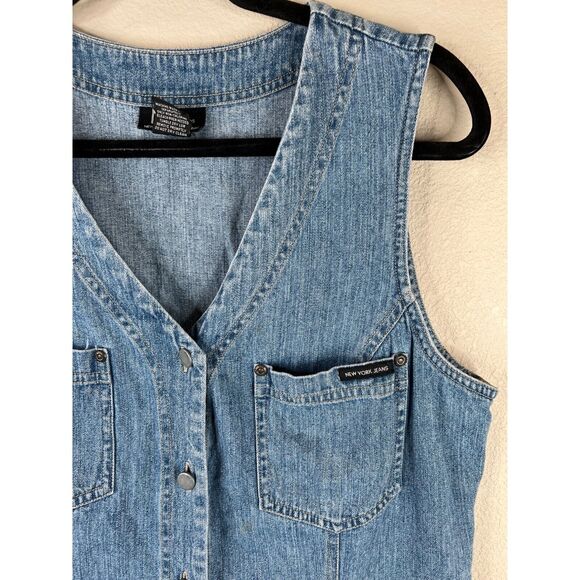 New York Jeans Sleeveless Denim Dress With Button-Front & Pockets Sz 12 - Picture 3 of 14